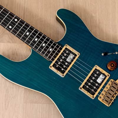 1980s Schecter HH S-Style Superstrat, Flame Top Trans Blue w/ Case image 7