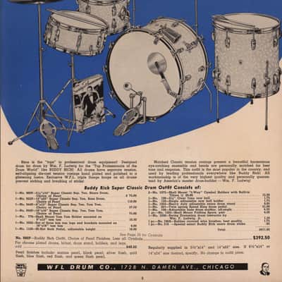 WFL - 1950s Buddy Rich, Super Classic 4-Piece Drum Set, Complete! 22", 16", 13", 5.5x14", WMP w/All Nickel Hardware and Stands. Immaculate! image 2