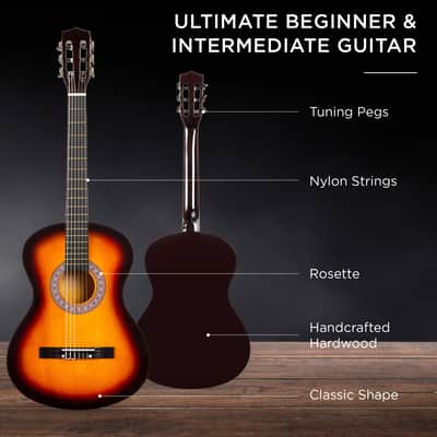 Best Choice Products Beginner Acoustic Guitar Set w/ Case, Strap, Strings - 38in-Pink image 24
