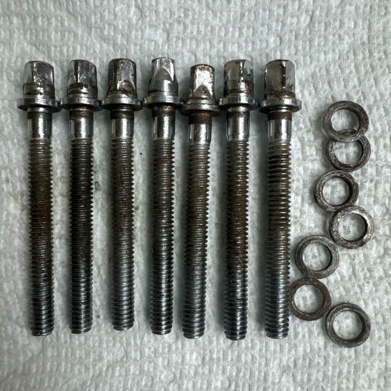 Rogers Lot of 7 Vintage 2” Tom Snare Drum Tension Rods + Washers 70s - Chrome image 1