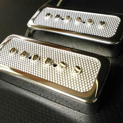 FOIL P90 soap bar Pickups SET SILVER / CHROME cover Bridge And Neck Fits Gibson SG LP Junior Q image 4