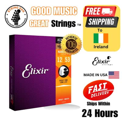 Elixir Acoustic Guitar Strings Nanoweb Phosphor Bronze 12-53 + 7 Guitar Picks 2025 image 1