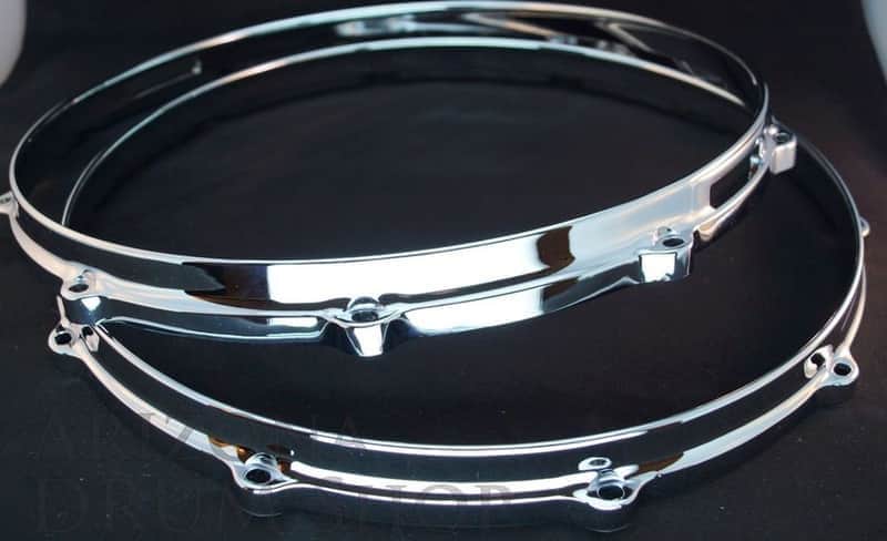 PAIR of Ludwig 14" 10 Lug Die Cast Snare Side and Batter Side Drum Hoops 2010s - Chrome image 1