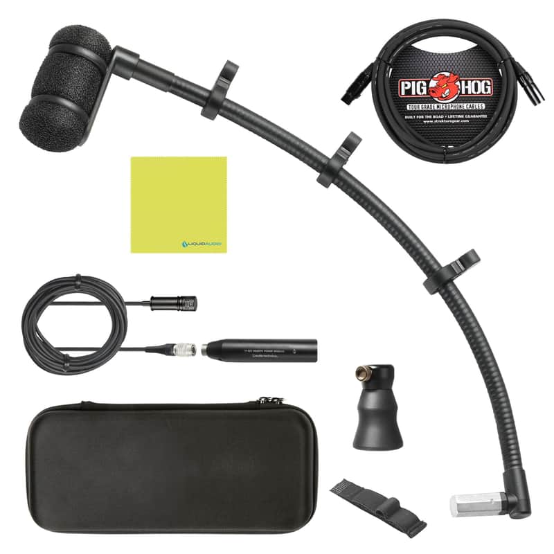 Mint Liquid Audio Audio Technica ATM350PL Cardioid Instrument Microphone for Piano Bundle with Pig Hog PHM10 8mm XLR Mic Cable Polishing Cloth image 1
