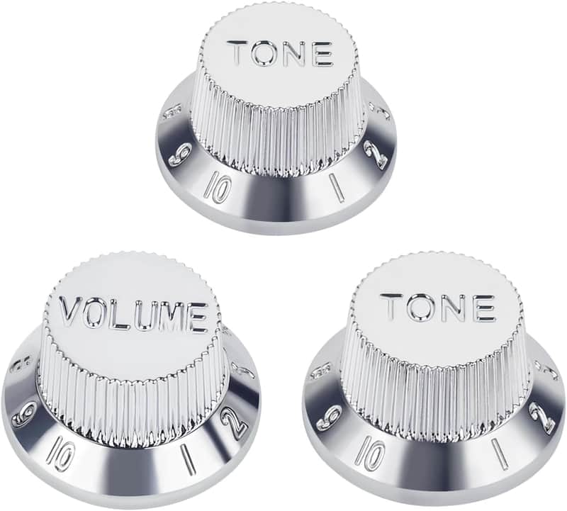 Electric Guitar Control Knobs 2 Tone and 1 Volume Knobs Metric 6mm (15/64") Speed Knobs Top Hat for Squier Strat ST Electric Guitars Pack of 3 JT/XN-04 Chrome image 1