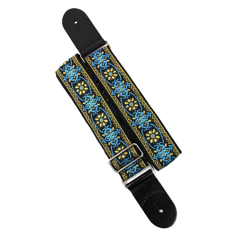 Walker And Williams H-01-MET Vintage Series Blue And Gold Mandala Woven Guitar Strap image 1