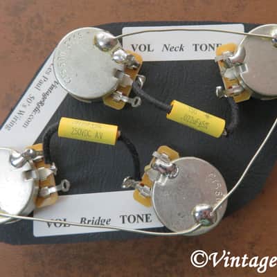 Wiring Kit Mallory MUSTARD .022uF Caps CTS 550k SHORT shaft pots fit Gibson Les Paul Std Historic image 1