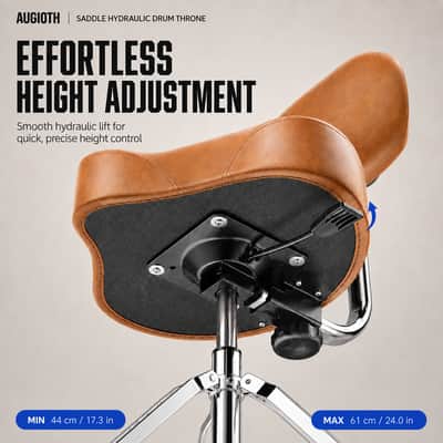 Augioth Drum Throne with Backrest Padded Hydraulic Drum Chair Height Adjustable Drum Stool with Stable Bass Comfortable Memory Foam Drum Seat for Adult Drummers Guitar Players Light Brown image 2