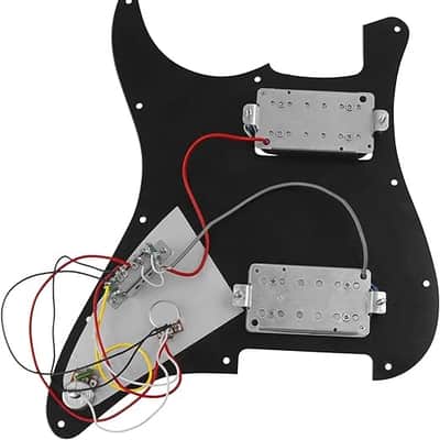 11-Hole 3-Ply HH Prewired Loaded Pickguard w/HH Humbucker Pickups Compatible with  Standard Strat Electric Guitar (Black) image 3