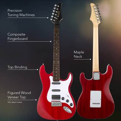 Beginner Electric Guitar Kit w/ Headphone Amp, Padded Gig Bag, Headphones - Red image 3