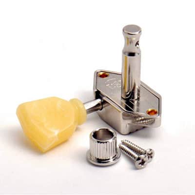 6 Kluson 3+3 Nickel Waffleback Vintage Tuners 18:1, Keystone Pearl buttons image 4