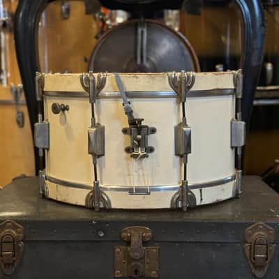 VINTAGE 1938 Leedy 7x14 Wood Hoop Snare Drum in White Duco Paint w/ Wood Hoops image 2