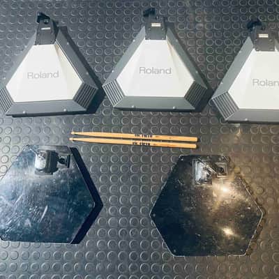 80s VINTAGE ELECTRONIC PAD DRUMS SET: 3X ROLAND PD-21 + 2X "Simmons Clone" PADS image 1