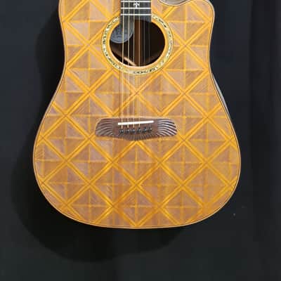 Blueberry Handmade Acoustic Guitar Dreadnought with Hand Carved Grooved Patterns image 2