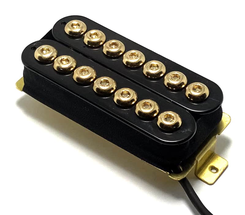7 String Crusader NECK Humbucker by Dragonfire Featuring Enhanced Coverage, Black with Gold Oversized Hex Cap Poles image 1