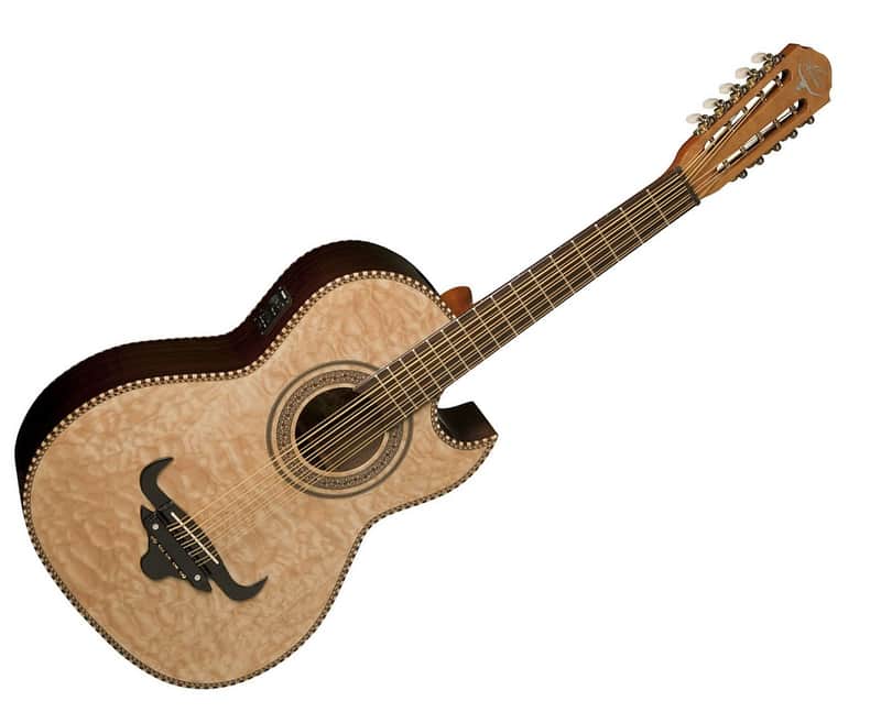 Oscar Schmidt OH32SEQN Quilt Maple Top Okoume Neck 10-String Acoustic-Electric Bajo Quinto w/Deluxe Gig Bag image 1