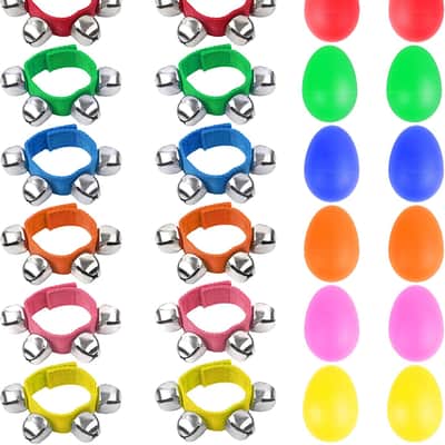24 Packs Shaker Musical Instruments for Kids, 12 Packs Egg Shaker and 12 Packs Wrist Hand Band Jingle Bells image 1