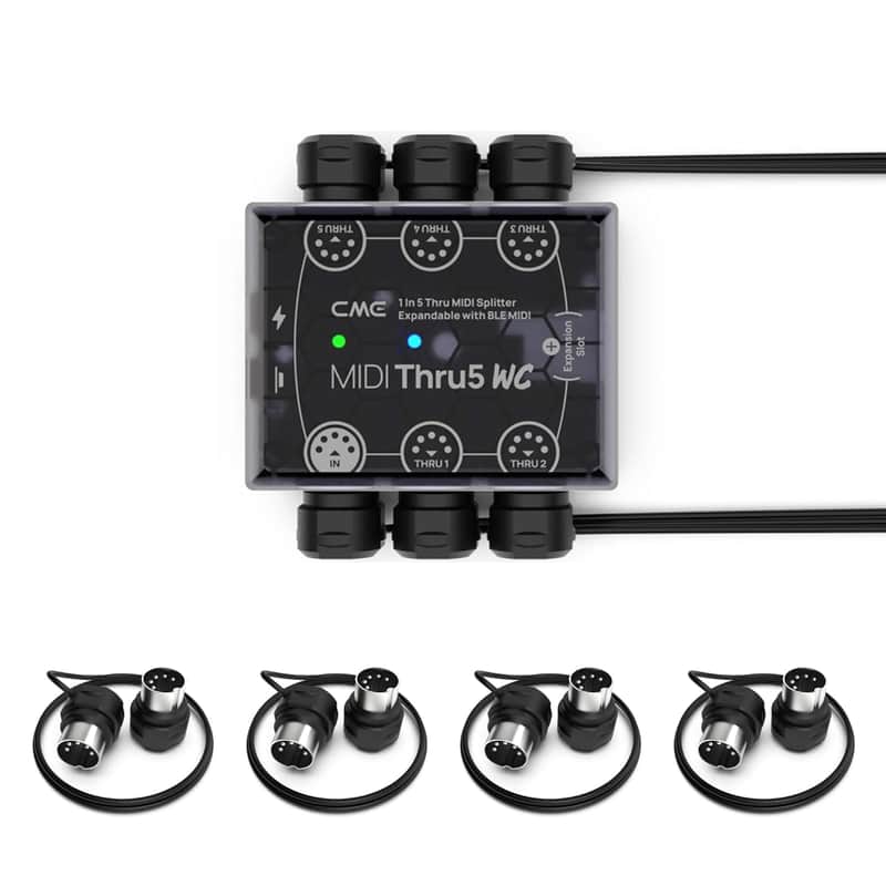 Midi Thru5 Wc + 4-Pack 1-Ft Midi Cables - High-Speed 1-To-5 Midi Thru Box + 4-Pack 5-Pin Din Low-Profile Midi Cables image 1