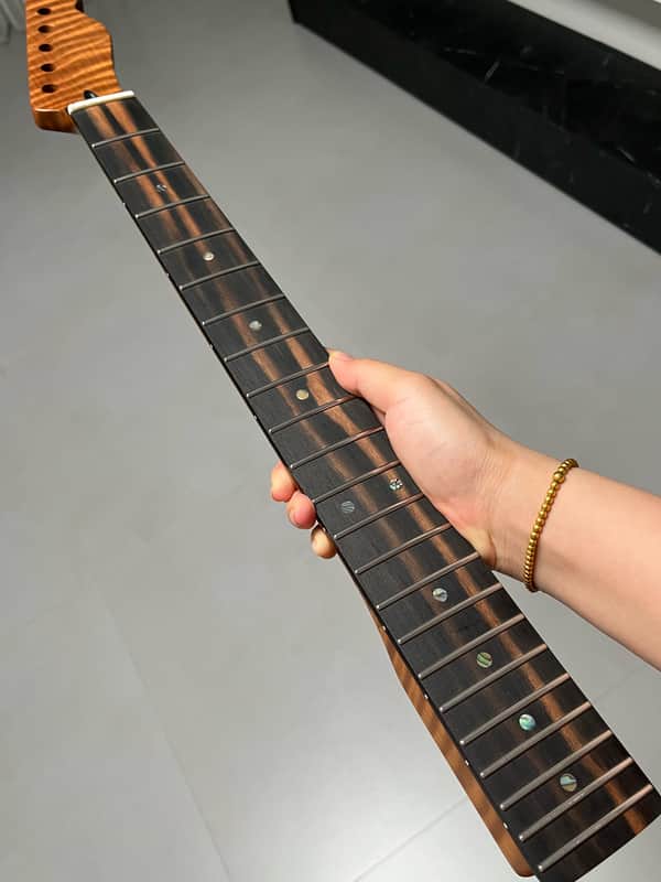AAAAA Tele Ebony Fretboard Roasted flame Maple Electric Guitar Neck Radius 12inch Round stainless steel 22 frets hole 10mm Radius: 12 inches image 1