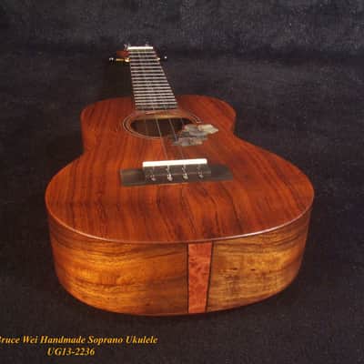 Handmade Soprano Ukulele, Solid Hawaiian Koa, Hibiscus Inlay, Soft-bag, Bruce Wei UG13-2236 image 9