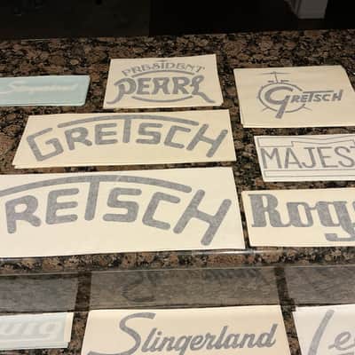 Ludwig, Gretsch, Slingerland, Rogers and more…… Bass Drum Head Decal Lot 303pcs image 2
