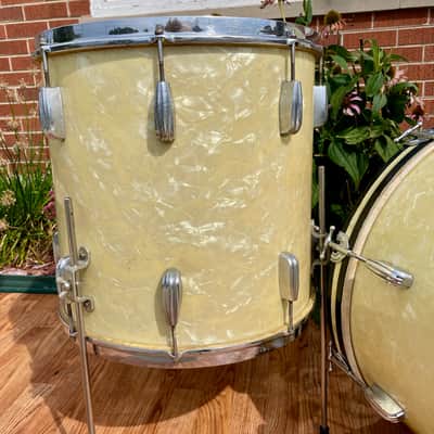 1950s Slingerland Radio King Drum Set White Marine Pearl 20/13/16 w/ 5.5x14 Snare image 11