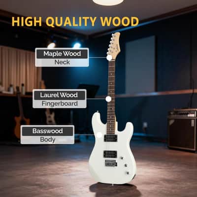 Glarry GST Electric Guitar HH Pickup w/20W Amplifier - White image 4