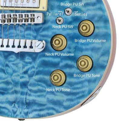 Aria Pro II PE-480-SEBL Electric Guitar See Thru Emerald Blue image 3