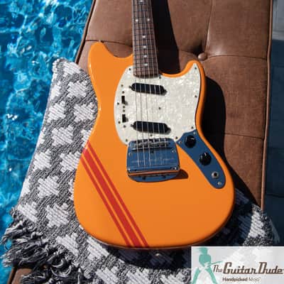 Fender MG-73 - 70's Mustang with Racing Stripe Reissue - Capri Orange with Matching Headstock & Racing Stripes - Pro Set Up w Perfect Frets/Action/Intonation! image 8