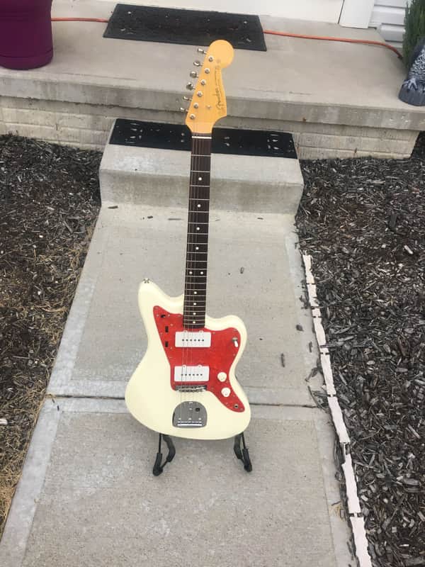 Fender Jazzmaster 1996 Olympic White body / red pick guard Anniversary year image 1