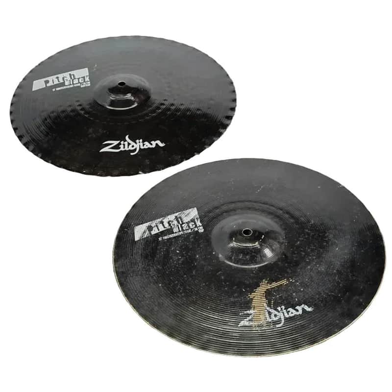 Used Zildjian Pitch Black Hi Hat Cymbals 15" - Good image 1