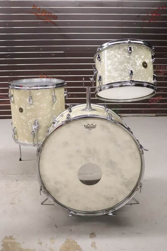 Gretsch Round Badge White Pearl 3pc Drum Kit Set Vintage 1960's image 1