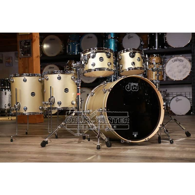 DW Performance 5pc Drum Set 22/10/12/14/16 Hard Satin Gold Mist image 1