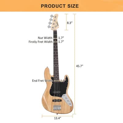 Glarry GJazz Electric Bass Guitar Black pickguard Burlywood image 7