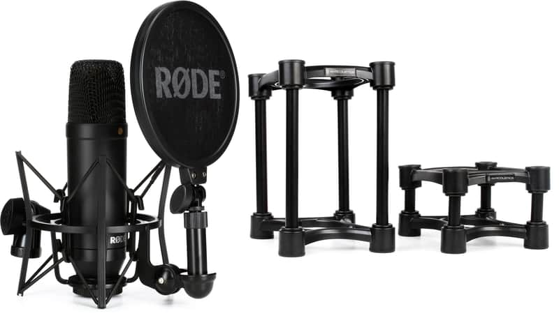 Rode NT1 Kit Condenser Microphone with SM6 Shock Mount and Pop Filter  Bundle with IsoAcoustics ISO-155 Isolation Stand for Studio Monitors (Pair) image 1