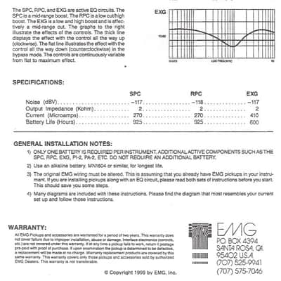 EMG 85 SA SA - black + SPC, EXG, RPC , switch, jack + all drawings, diagrams to wire up - mid 1980's image 7