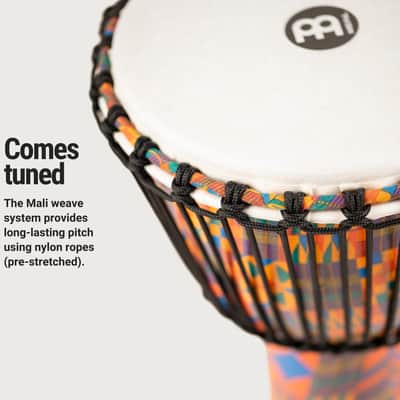 Meinl Percussion PADJ2-M-F 10" Travel Series Djembe, Synthetic Shell & Head, Kenyan Quilt image 5