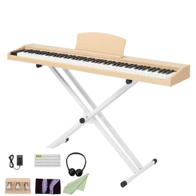 Ukscs 88 Key Full Size Semi-Weighted Standard Keyboards Wooden Digital Piano with Stand, MIDI Bluetooth, Triple Pedals Headphone and other accessories image 2
