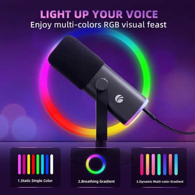 XLR/USB Gaming Microphone for PC,Dynamic Computer Mic for Streaming Podcasting,RGB Light, Mute Button, Headphones Jack, Desktop Stand, Vocal Mic for Singing YouTube TikTok Streaming image 2