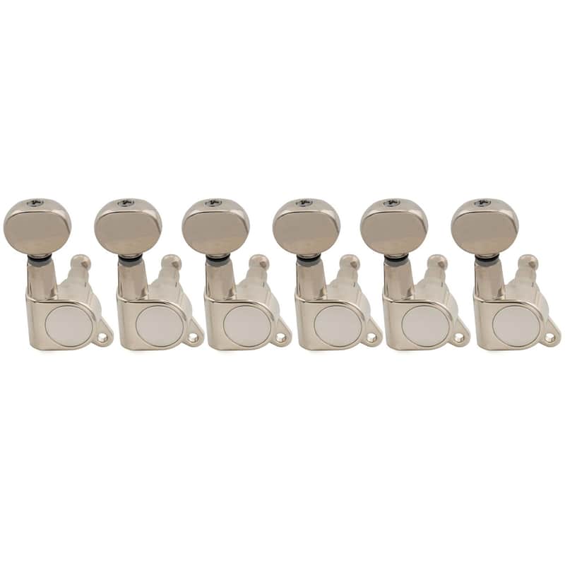 R15J 6-in-line 15:1 Ratio Full Sealed Machine Heads Tuners Tuning Pegs Keys with Vintage Oval Button for Strat Tele Style Electric Guitar, Nickel image 1