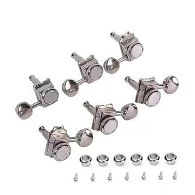 Strat/Tele 6-Inline Locking Tuning Pegs – Vintage Style, Nickel Finish, 14:1 Gear Ratio, Right-Handed image 1