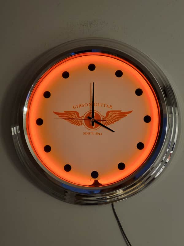 Gibson Guitars Orange Neon Wall Clock Killer Cool Man Cave, Bar, Garage Item image 1