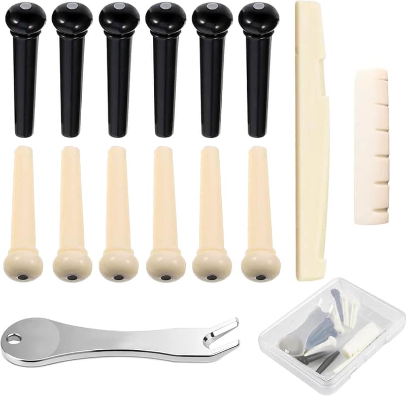 Acoustic Guitar Bridge Pins Set | Bridge Pins with Pin Puller, Saddle and Nut Replacement Parts image 1