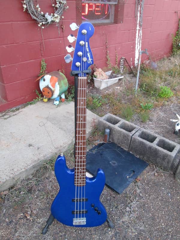 FENDER Squier Standard Jazz Electric Bass Guitar w/Blue matching h/s sold AS IS image 1