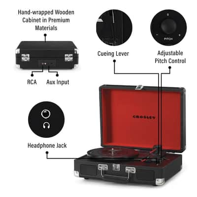 Crosley CR8005F-BK Cruiser Plus Record Player with Bluetooth - Black / Red image 8