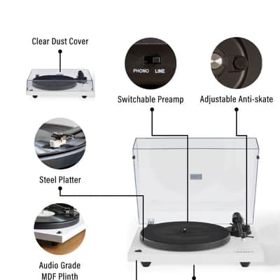 Crosley C6B Belt-Drive Bluetooth Turntable with Adjustable Tone Arm - White-NEW image 3
