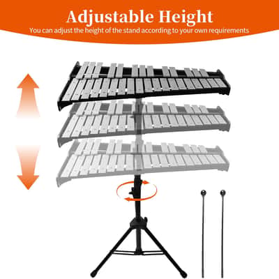 32 Note Glockenspiel Xylophone Bell Kit, Percussion Instruments for Music Teaching with Adjustable Stand, Mallets and Carrying Bag, Professional Xylophone Bell for Adults & Students(black) image 3