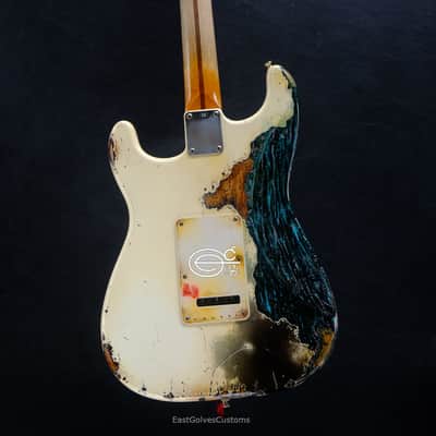 Fender Stratocaster Vintage White over Blue Zebra Heavy Aged Relic image 9