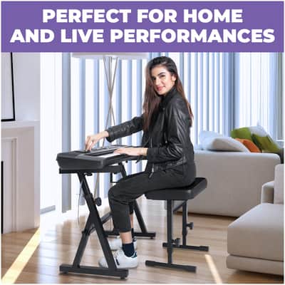 Liquid Stands Heavy Duty Keyboard Stand and Adjustable Bench Chair Set - For 54-88 Key Electric Pianos (Black) image 6