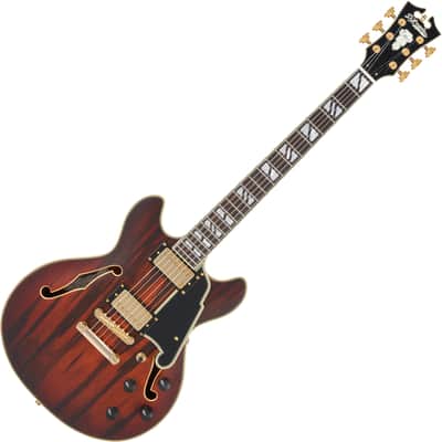 D'Angelico DADMINIDCSBBGS DELUXE MINI DC Semi Hollow Body Double Cutaway 6-String Electric Guitar w/Deluxe Hardshell Case image 1